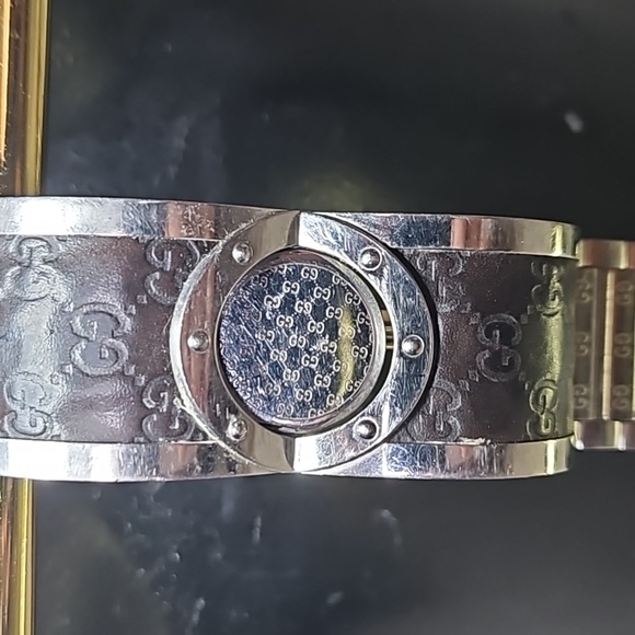 Gucci Watch Reversible Flip Band Silver Brown Bangle Bracelet - Picture 5 of 8